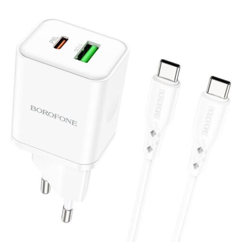 Borofone Φορτιστής με Θύρα USB-A QC3.0 και Θύρα USB-C PD20W και Καλώδιο USB-C Power Delivery Λευκός (BN7) 2