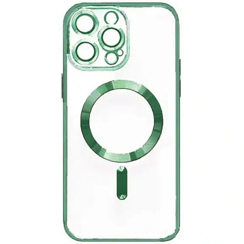 iPhone 13 Pro Max Magnetic (Magsafe) TPU Silicone Back Cover Case Transparent with GREEN Electroplating Frame (oem) 3