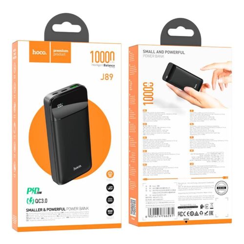Hoco J89 Power Bank 10000mAh με Θύρα USB-A και Θύρα USB-C Power Delivery / Quick Charge 3.0 Μαύρο 1