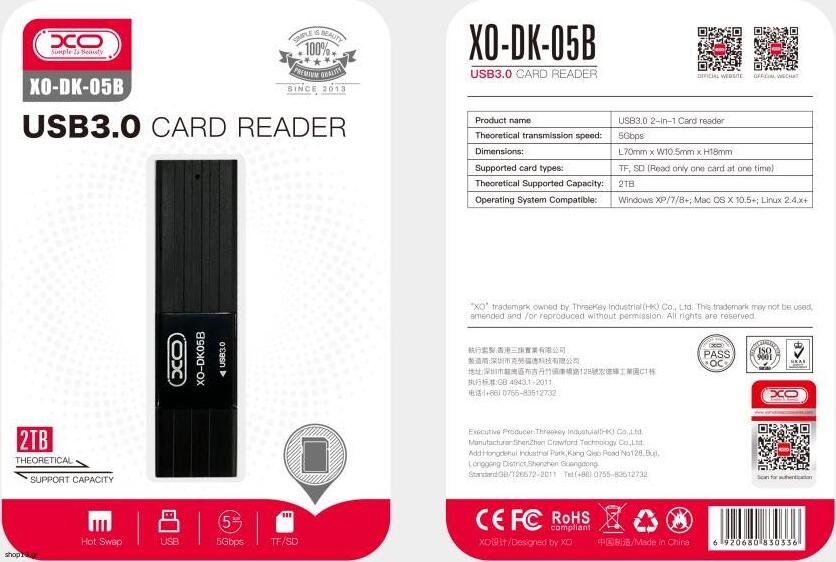 XO DK05B USB 3.0 2-in-1 CARD READER TF/microsd 3 XO DK05B USB 3.0 2-in-1 CARD READER TF/microsd - Image 3