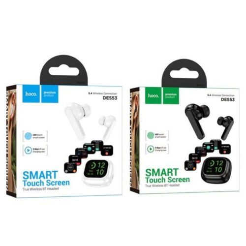 Hoco DES53 In-ear Bluetooth Handsfree Ακουστικά με Αντοχή στον Ιδρώτα και Θήκη Φόρτισης με οθονη αφης Λευκά - Image 3